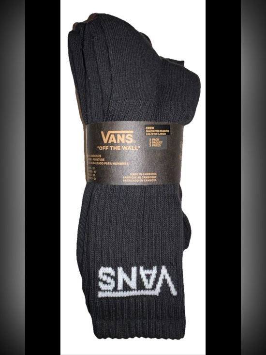 Vans Other - Vans Off The Wall Crew Socks 3 Pair Men 9.5-13 Black w White Logo Skate Ride NEW